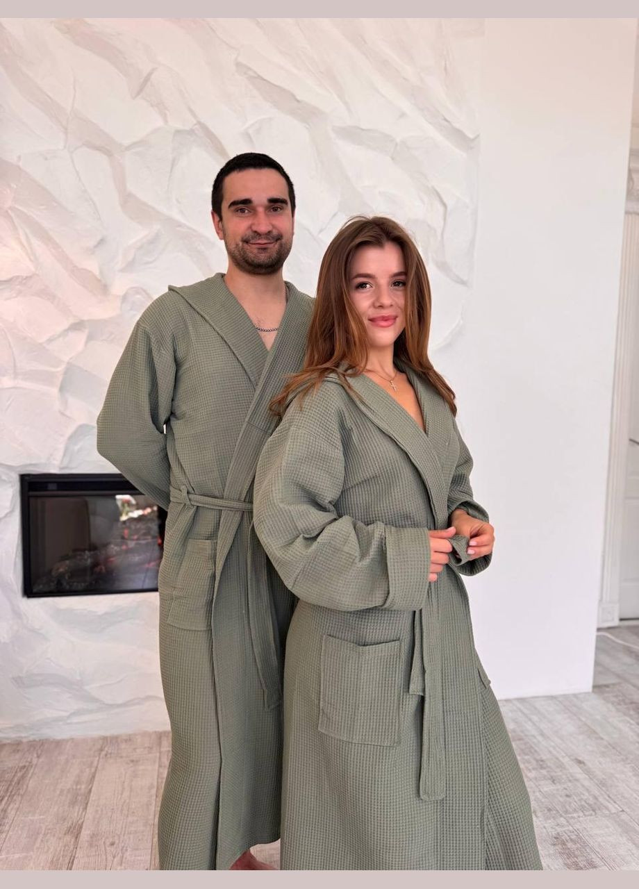 Банні халати на поясі M-L Хакі (П4К-al-hal-vafel-D-002) No Brand (356515860)