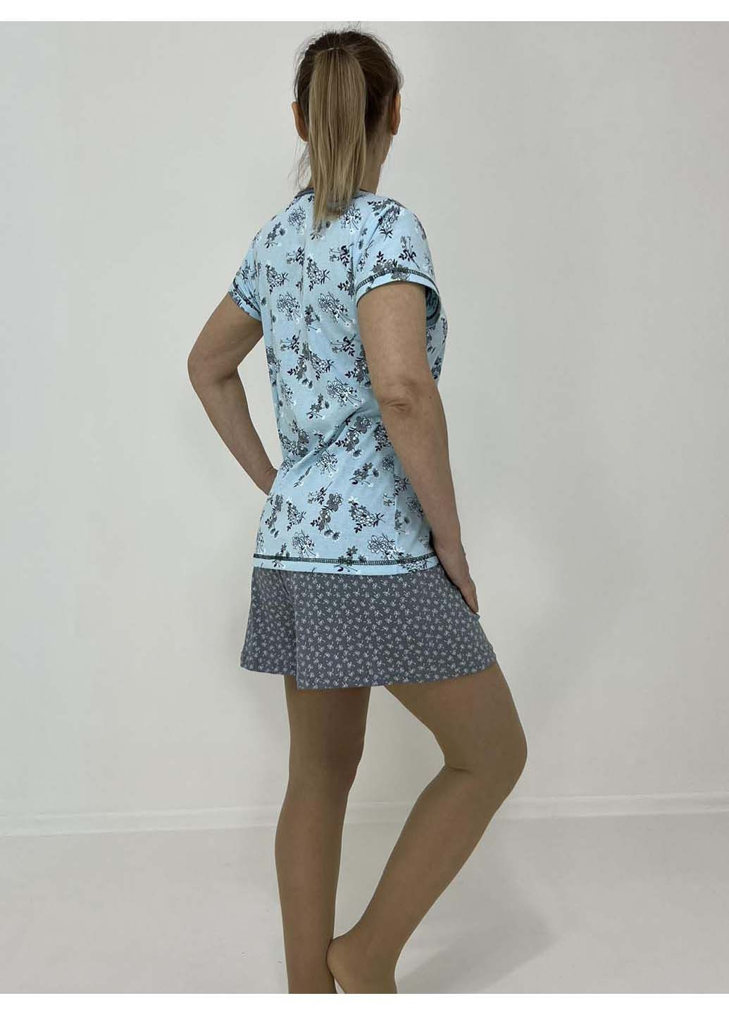 Голубая всесезон женская пижама футболка + шорты Triko