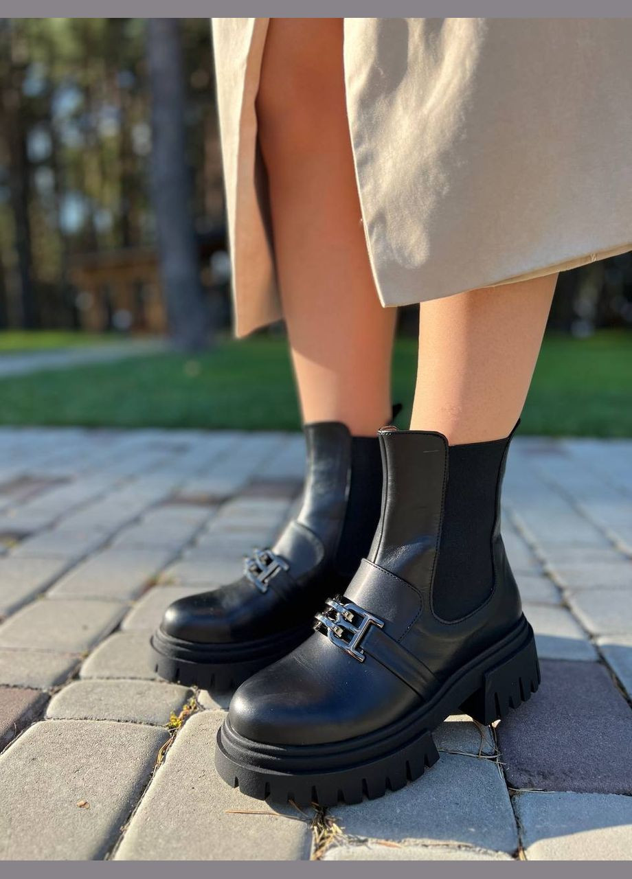 Жіночі черевики челсі з натуральної шкіри чорні (1172) No Brand (313293430)