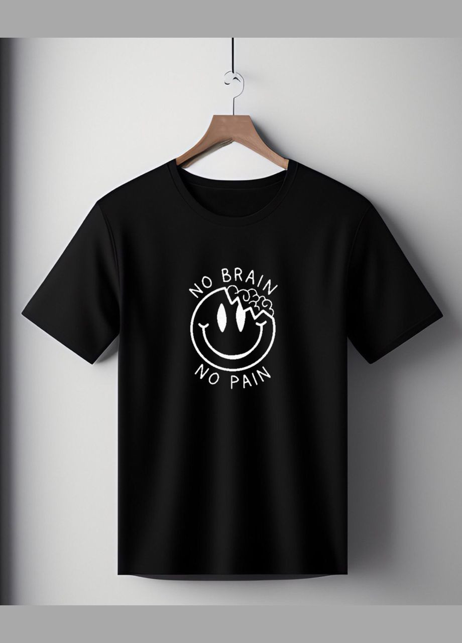 Футболка чорна оверсайз унісекс з написом " No brain no pain " Handmade (308245302)