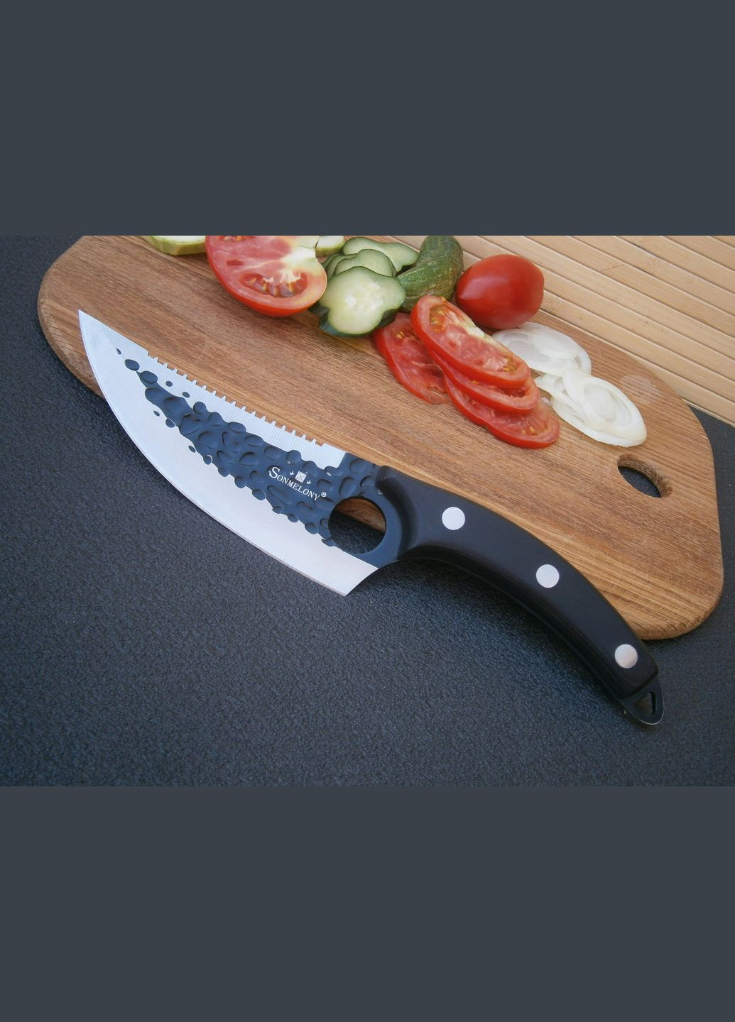 Ніж кухарський Sonmelony Chef К-01 Fultang із серейтором 27см No Brand (302391831)