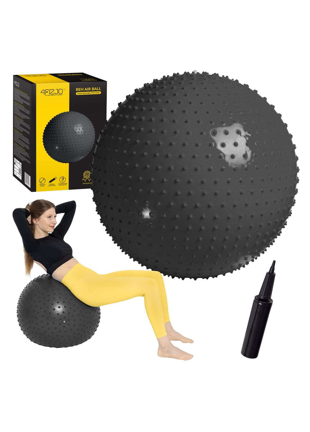 Мяч для фитнеса (фитбол) 65 см массажный Anti-Burst Black (P-5905973400237) 4FIZJO (301733384)