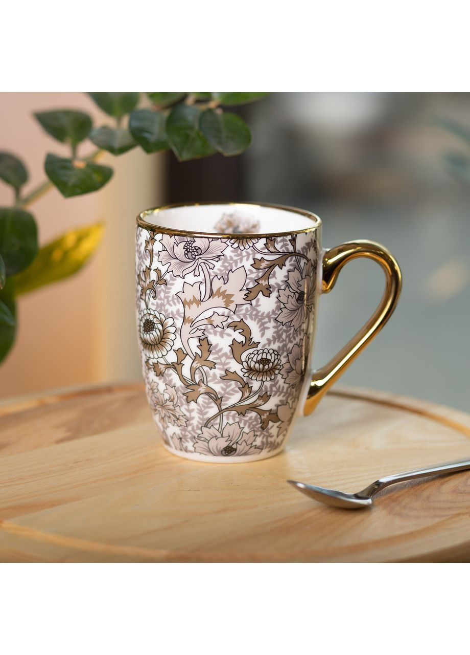 Порцелянова чашка 400 мл із золотим обідком і золотою ручкою Коричнева RX-N240665BR Jooki (358705857)