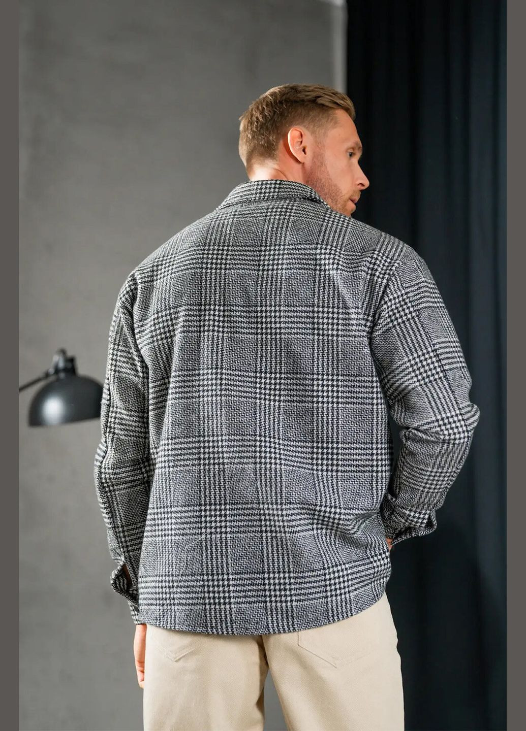 Чоловіча тепла сорочка у клітинку Oversize Чорна Teamv (316354919)