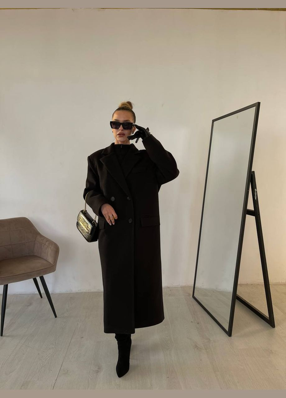 Чорне демісезонне Жіноче стильне довге пальто прямого крою з кашеміру колір чорний, без утеплювача AL