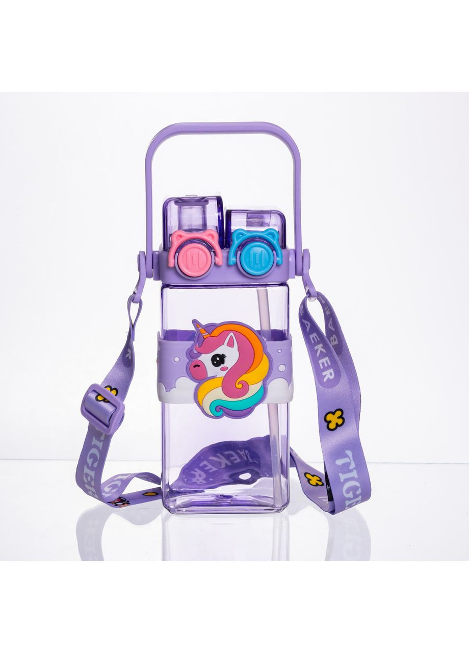 Бутылка для воды детская с трубочкой 550 мл с ручкой и ремешком 19 см HP-18-3V Yiwu (369388031)