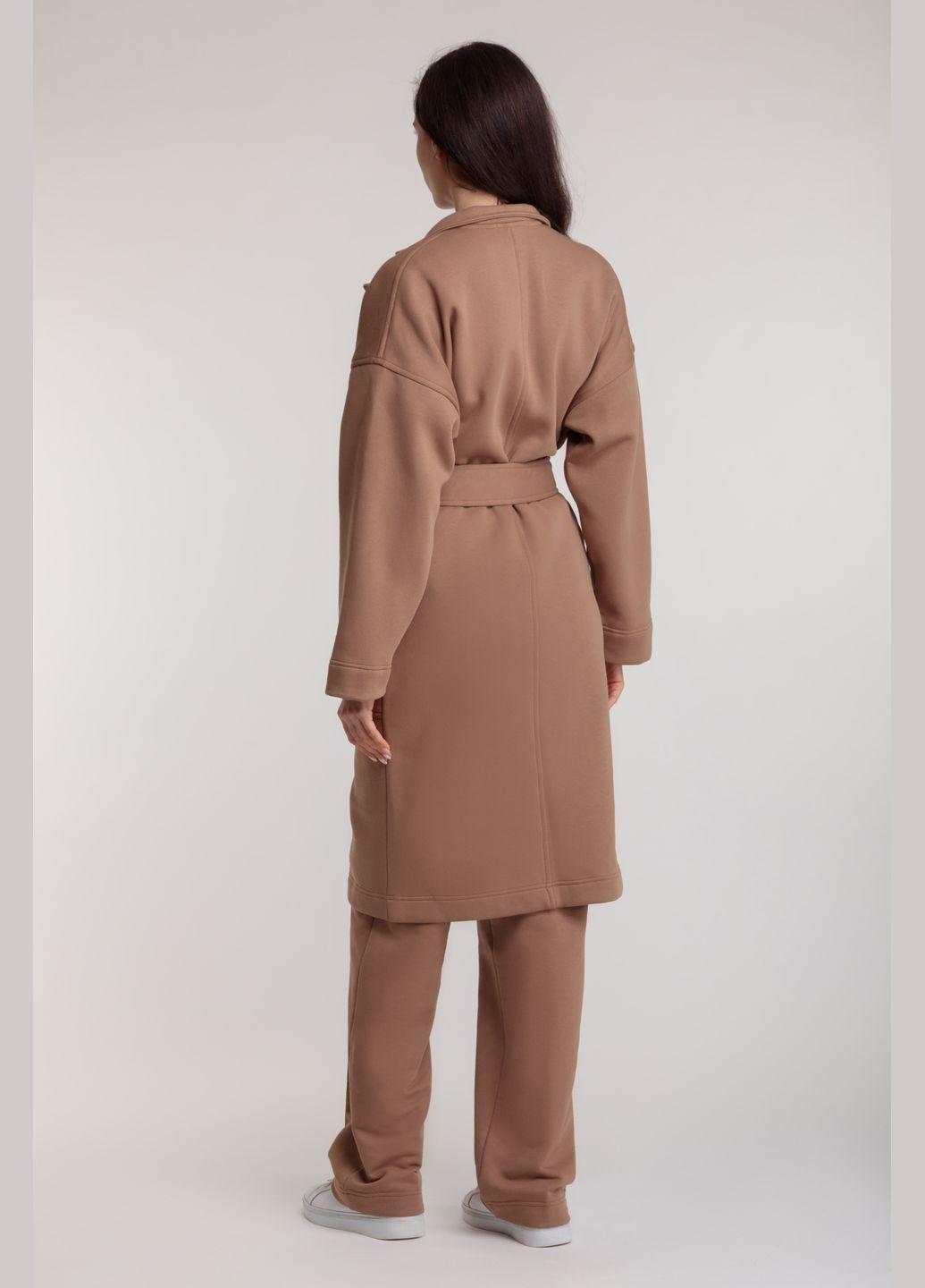 Трикотажний довгий кардиган-пальто чорного кольору під пояс на запах з кишенями Amelon Clothing Пальто-кардиган (280916160)