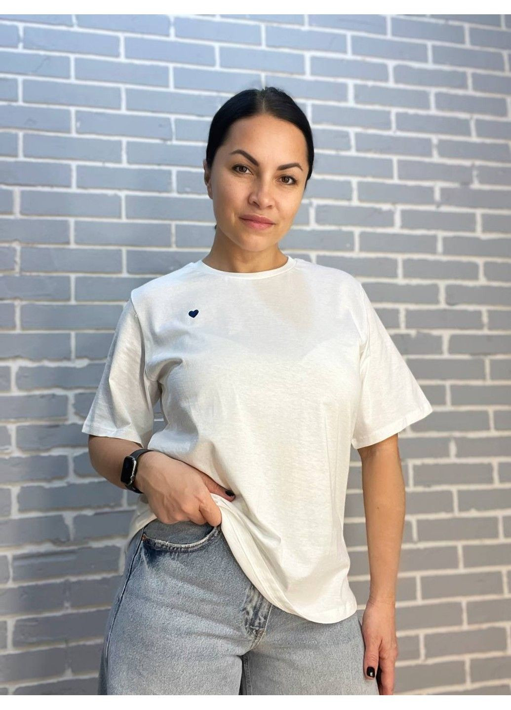 Женская футболка Pepper Mint AF24-06 вышивка сердце базовая Pepper&Mint - (303630279)