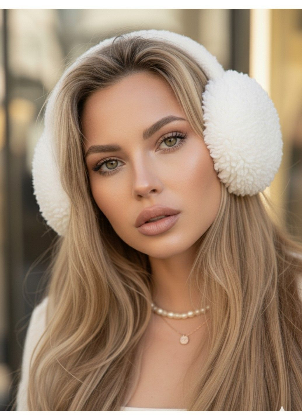 Теплі хутряні навушники Lama молочні No Brand (362666342)