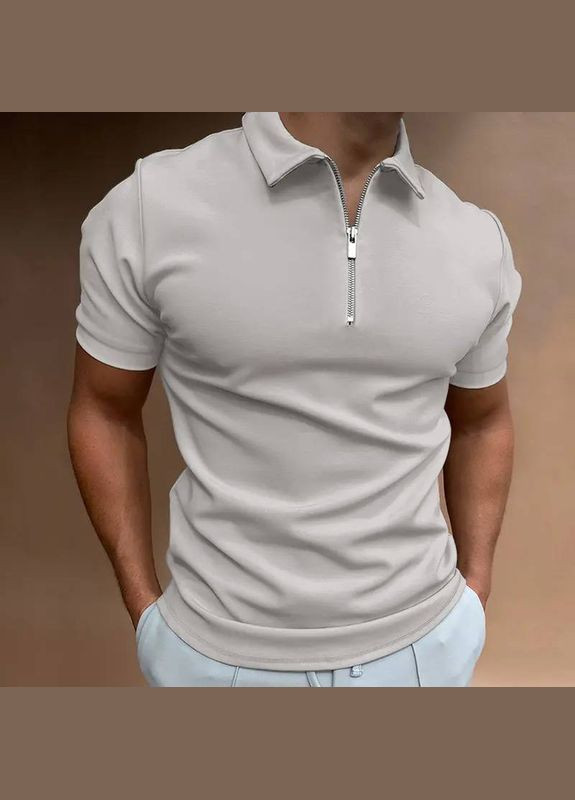 Бежевая футболка поло мужская с коротким рукавом No Brand
