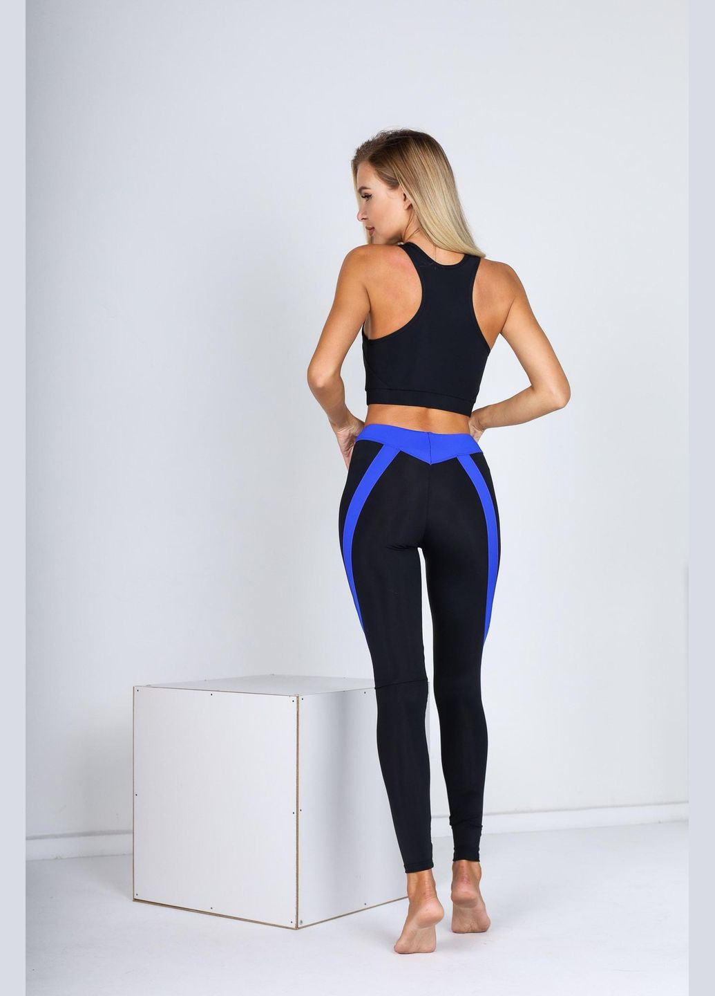 Лосины для фитнеса черные с полосами цвета электрик S Opt-kolo (286785328)