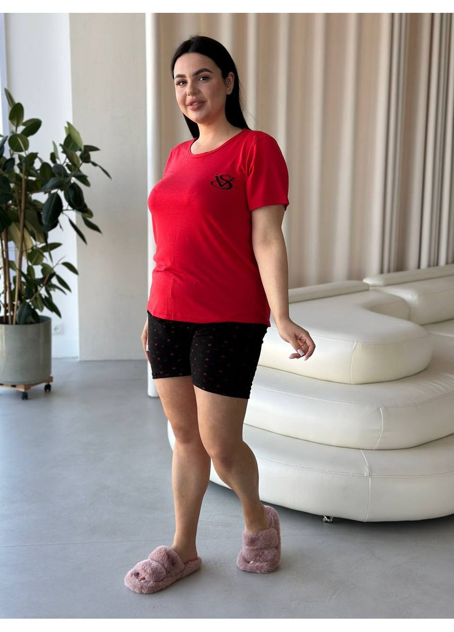 Красный демисезонный домашний костюм: футболка шорты батал No Brand