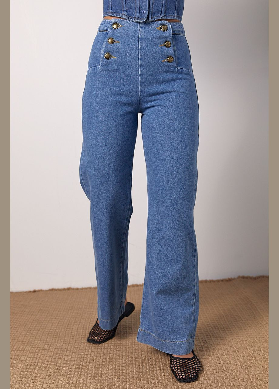 Женские джинсы с пуговицами спереди - синий Lurex - (300584768)