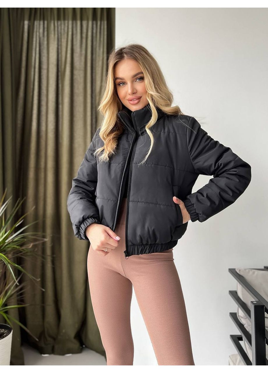 Черная демисезонная куртка плащевка + синтепон 150 No Brand