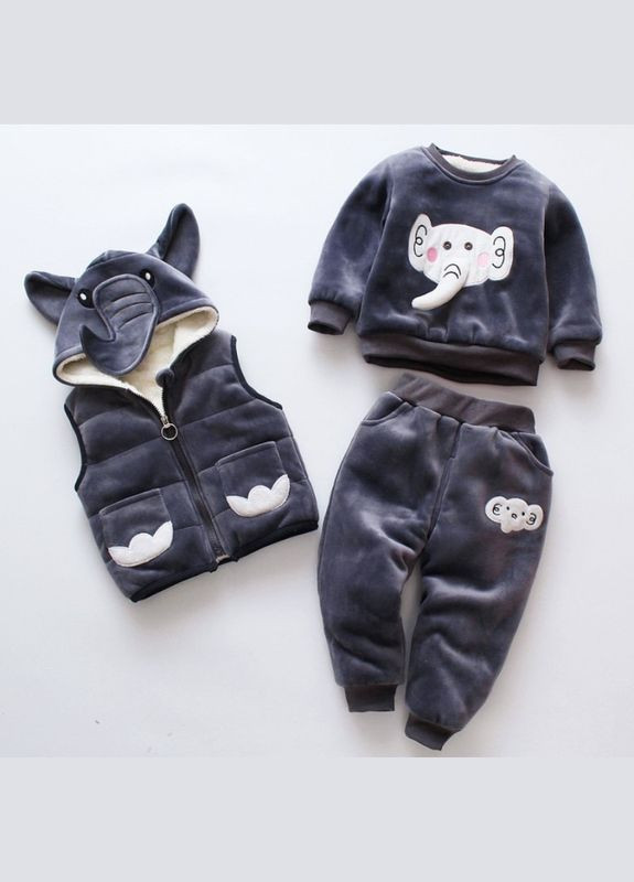 Серый демисезонный костюм детский тройка mll (серый 73см) (9669) Qoopixie