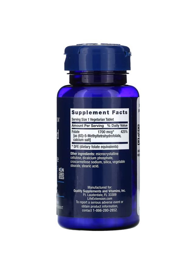 Вітаміни та мінерали Optimized Folate 1700 mcg, 100 таблеток Life Extension (322293057)