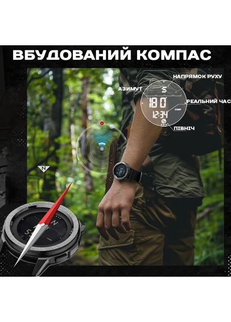 Чоловічий тактичний годинник Nexus Brutal Green Екстрим і Міць Водостійкий Quartz 2 Ремінці North Edge (391729677)