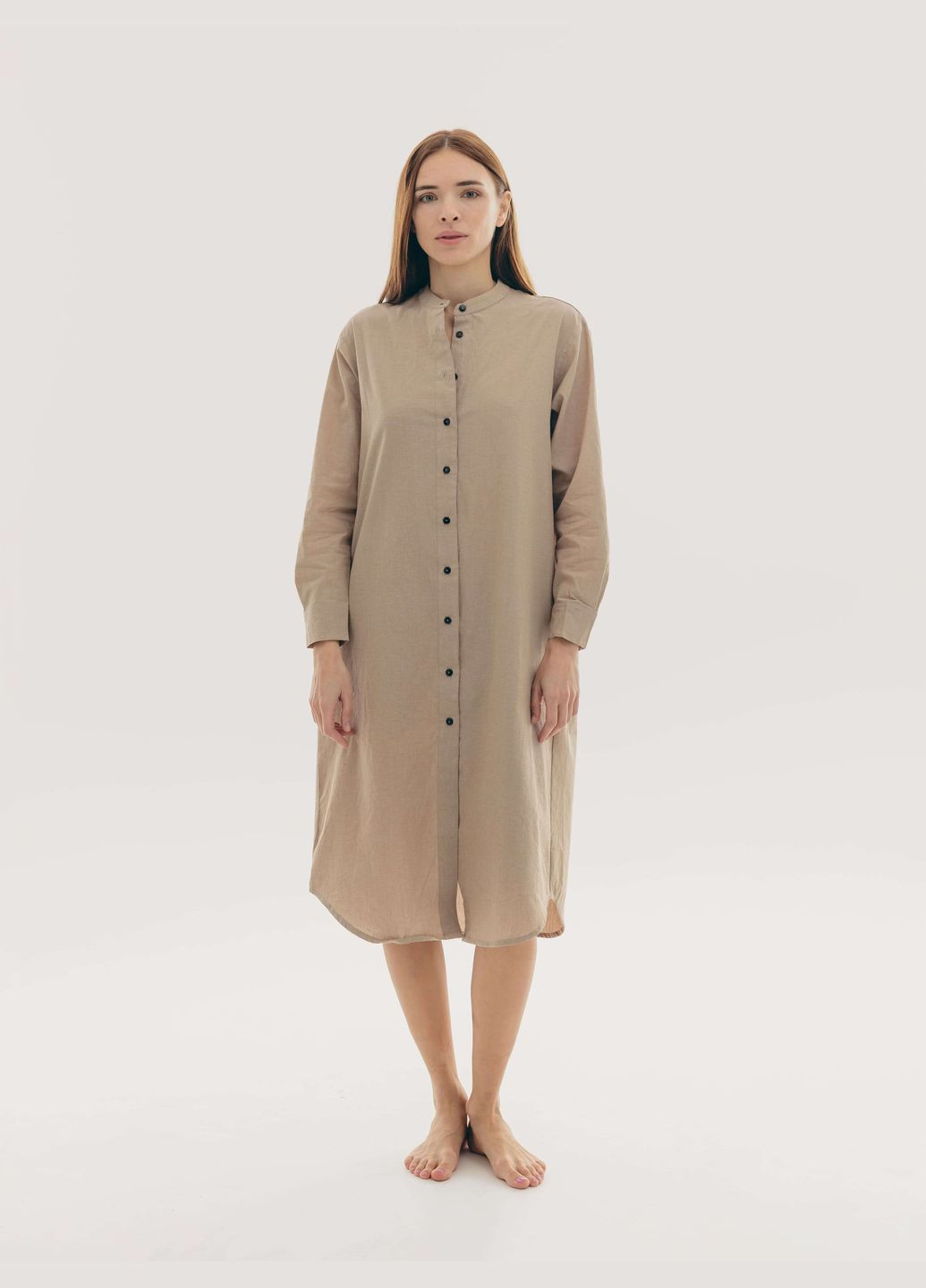 Бежевое повседневный платье-рубашка almond m-l рубашка Leglo