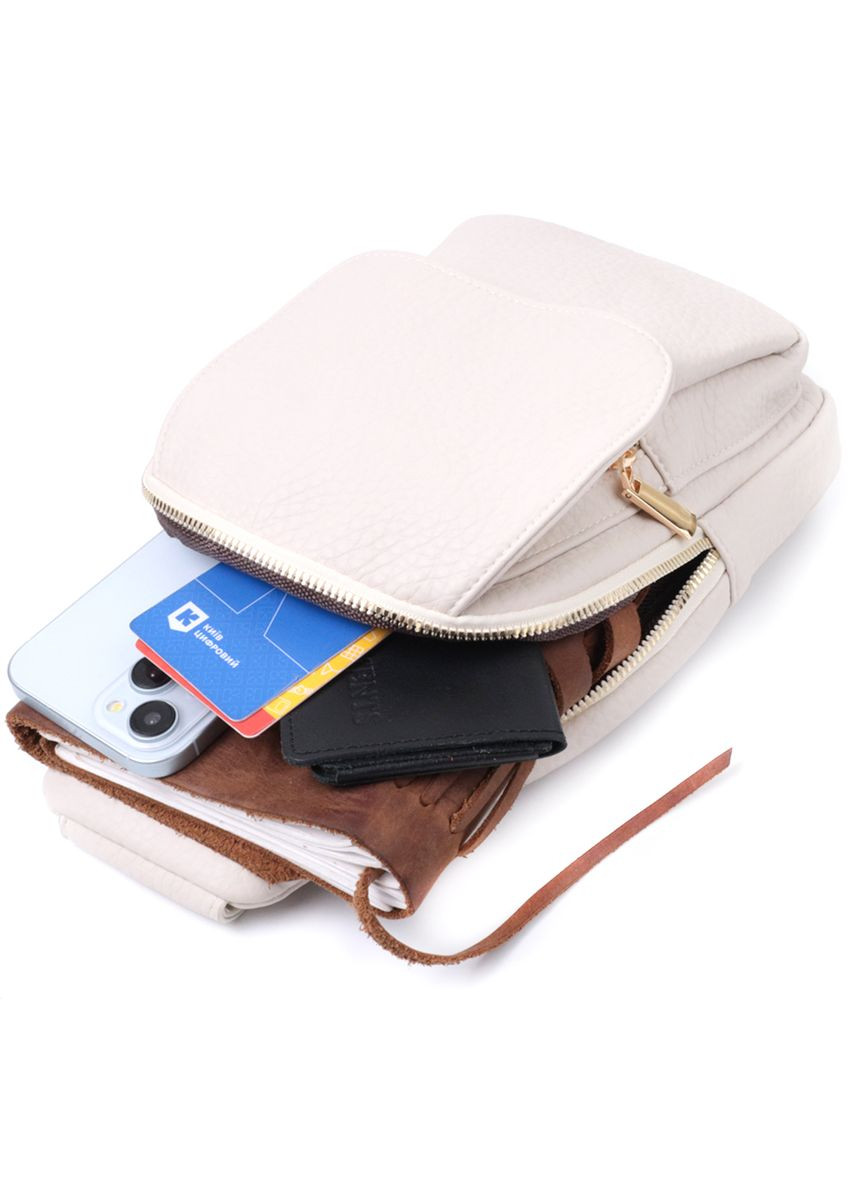 Сумка женская с одной лямкой через плечо из экокожи Vintage с карманами молочная (sku_22761) No Brand (329853200)