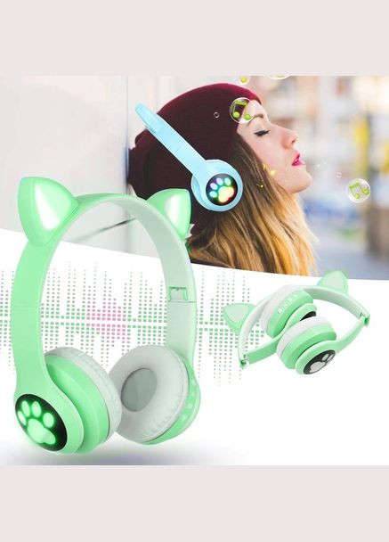 Бездротові навушники з котячими вушками та RGB-підсвіткою VZV 23M. Колір: зелений Cat (364275823)