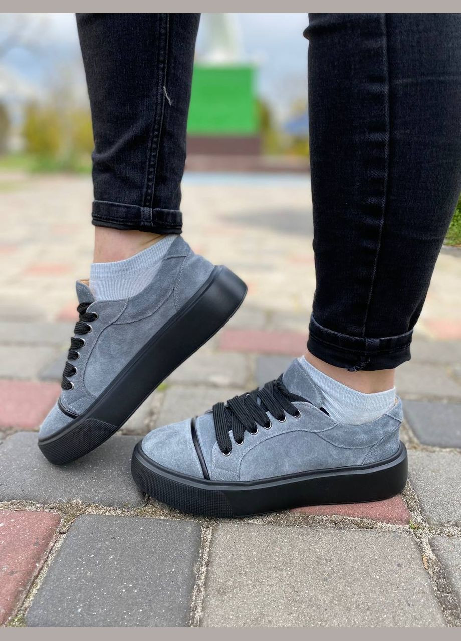 Серые женские кеды из натуральной замши (1285) No Brand