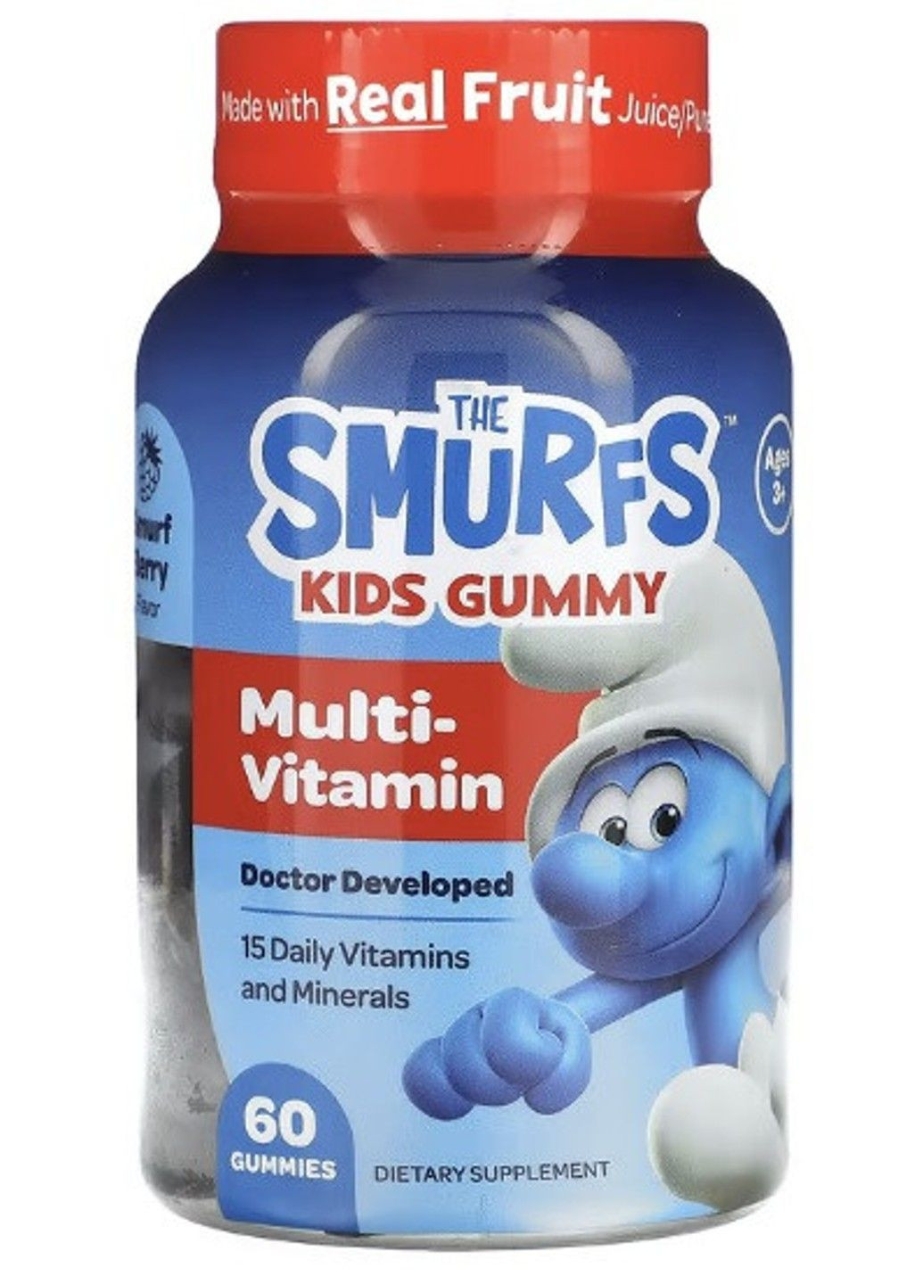 Жевательные мультивитамины, для детей от 3 лет, ягодный вкус, 60 мармеладок The Smurfs (347600759)
