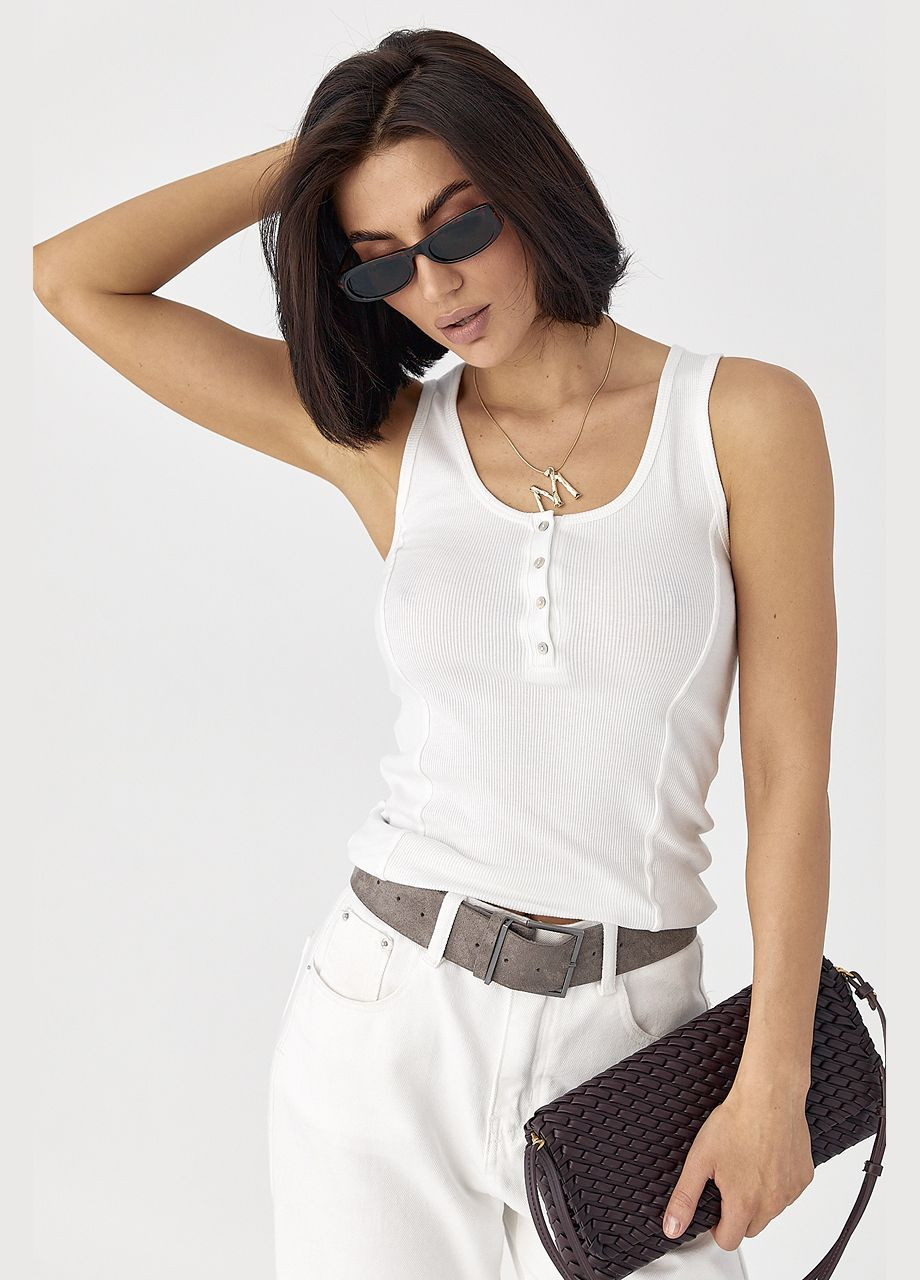 Приталенная майка в рубчик с декоративными швами Lurex — 324828088