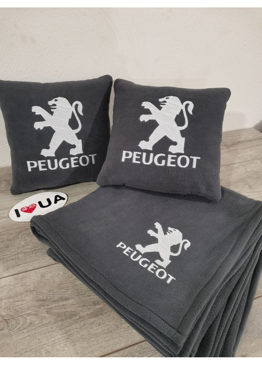 Автомобильный плед и две подушки с вышивкой логотипа "PEUGEOT" No Brand (369717560)