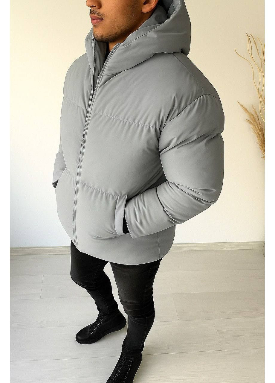 Серая куртка зимняя с капюшоном Fashion