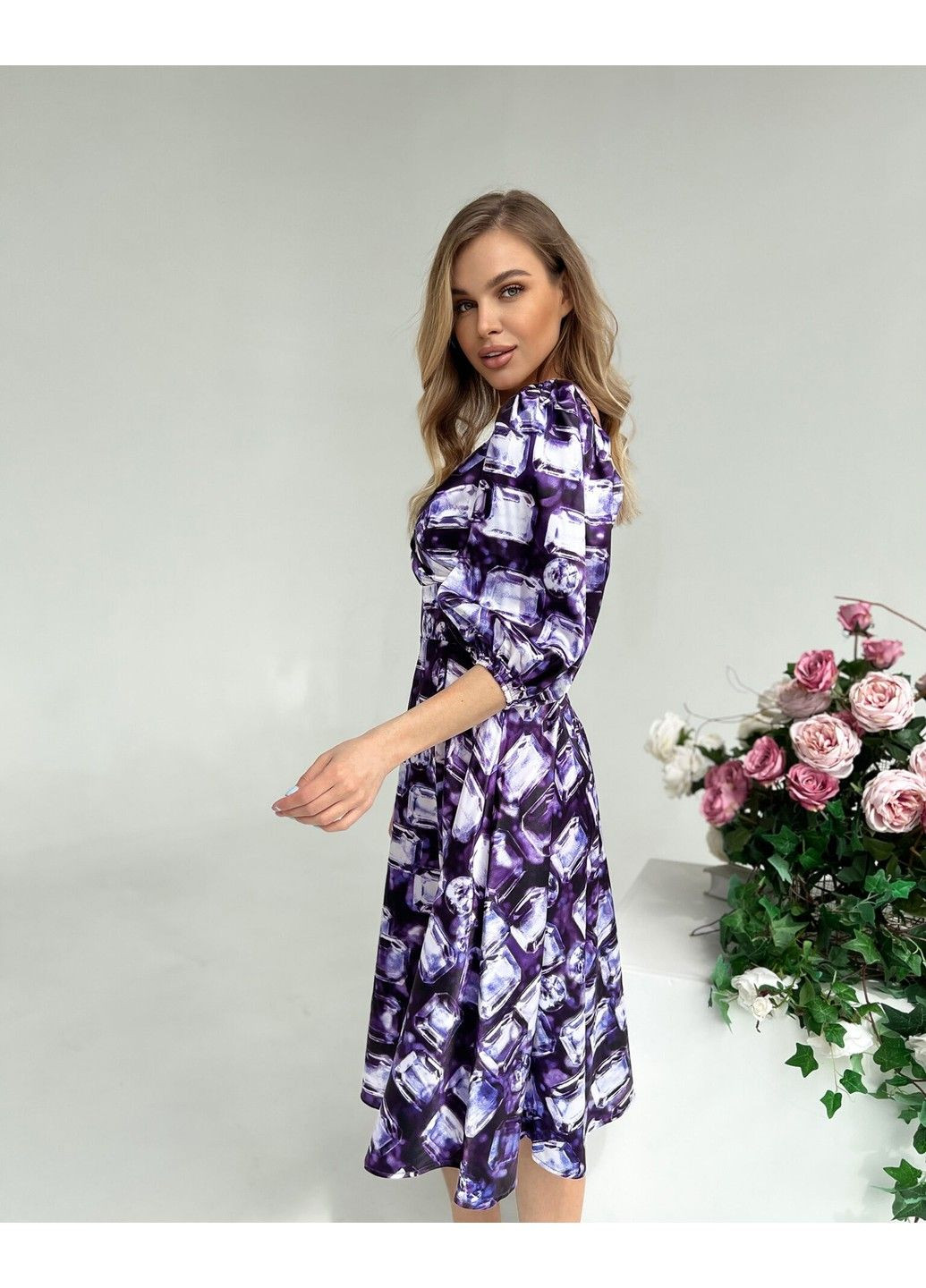 Лавандова елегантна сукня атлас шовк 22023 фіолетова Tanita-Romario