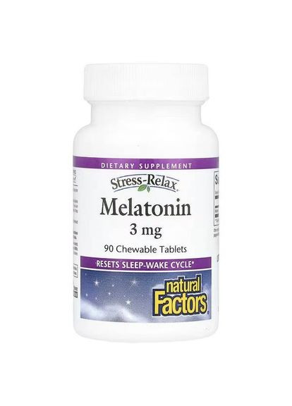 Stress-Relax, мелатонін, 3 мг, 90 жувальних таблеток Natural Factors (361858787)