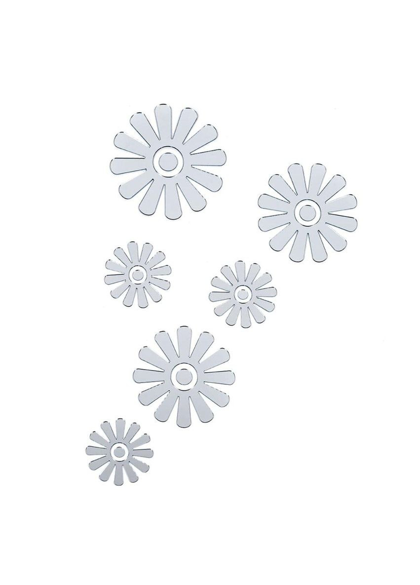 Дзеркальний декор акриловий самоклеючий Квіти срібло, 6шт (D) SW-00002519 Sticker Wall (338854579)