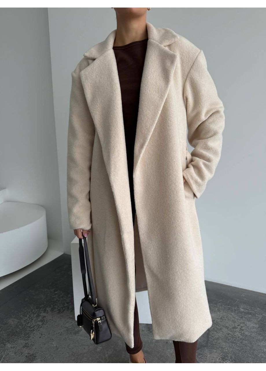 Бежевое демисезонное Пальто из турецкого кашемира с поясом (замеры в описании) Vione