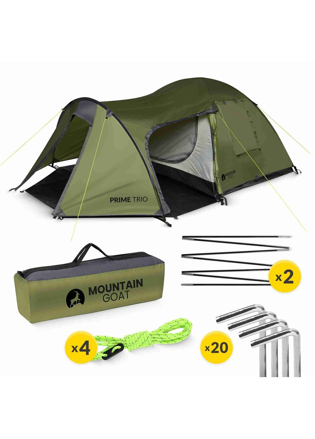 Намет туристичний тримісний для трьох P-5905973406574 Зелений Mountain (352475247)