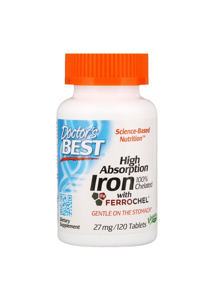 Хелатне залізо, High Absorption Iron,, 27 мг, 120 таблеток Doctor's Best (330626568)
