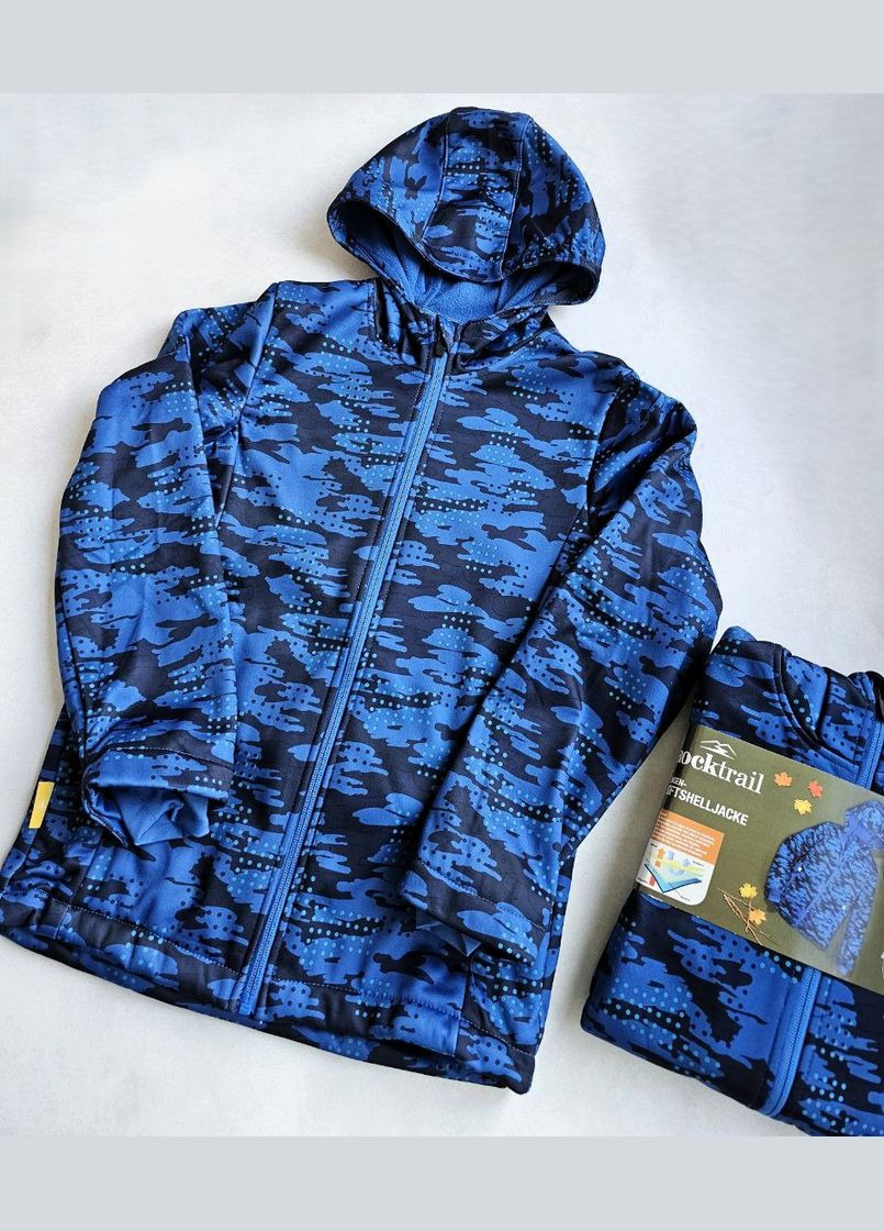 Синяя демисезонная детская куртка софтшел на флисе softshell водонепроницаемая ROCKTRAIL Куртка