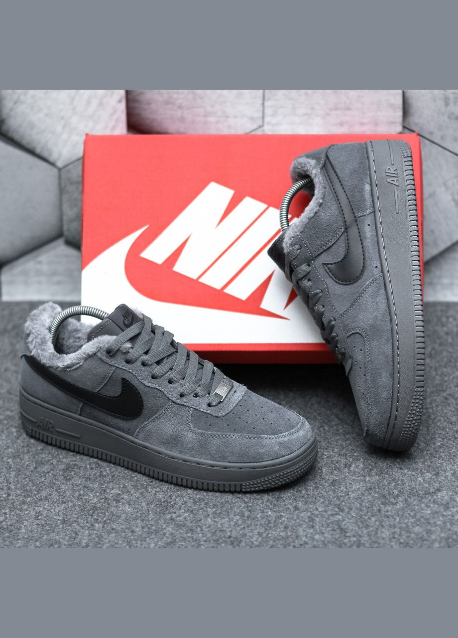 Сірі Зимовий кросівки зимові чоловічі і жіночі nike air force 1 winter low gray fur | найк аір форс 1 низькі сірі з хутром No Brand