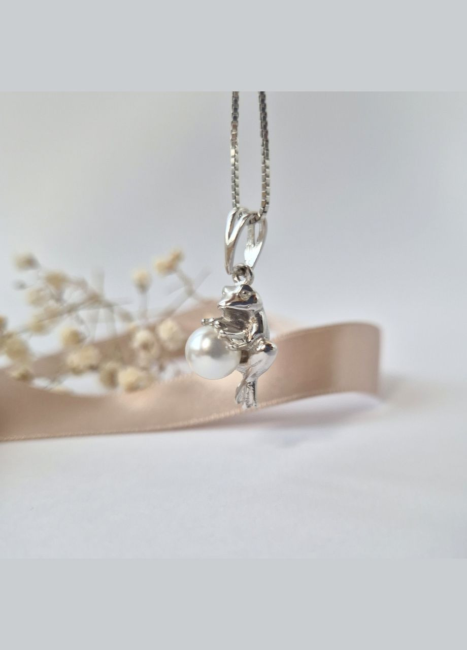 Серебряная подвеска кулон Лягушка с Жемчугом серебро 925 пробы Родированное 3082r 4.20г No Brand (322426371)