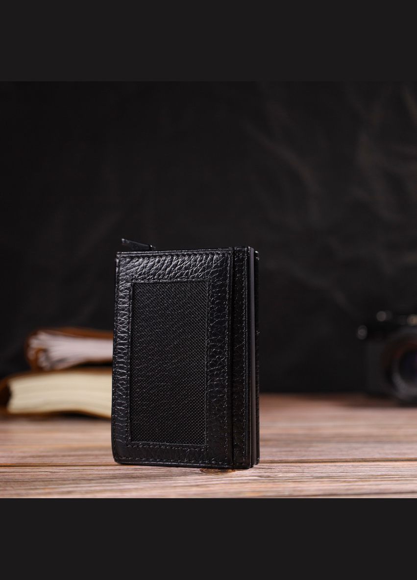 Картхолдер унисекс с автоматическим механизмом для карт и денег из натуральной кожи черный (sku_21936) No Brand (330012854)