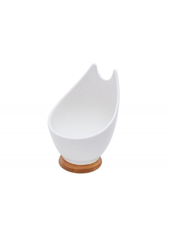 Подставка под ложку фарфоровая на бамбуковой подставке, 13см, Цвет-Белый. BonaDi (361020033)