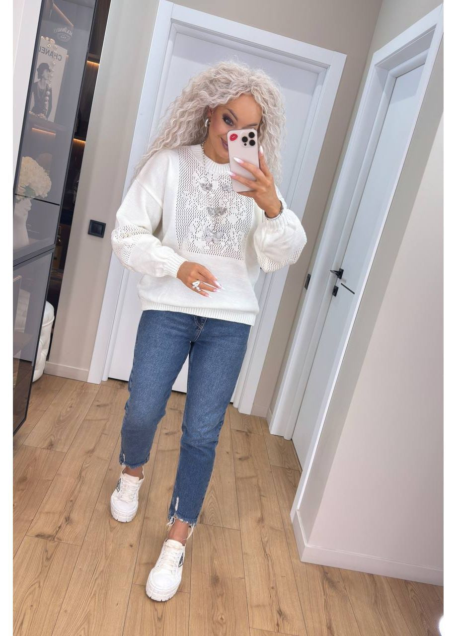 Молочный демисезонный женский свитер джемпер No Brand