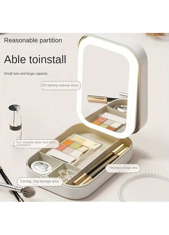 Портативный кейс органайзер для косметики с зеркалом на крышке и LED подсветкой Comod-Case CC-9879 White No Brand (363555635)