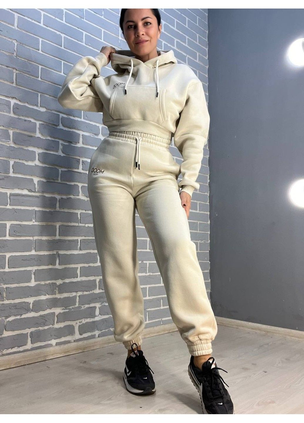Костюм 493-497 світшот капюш короткий MOOD брюки резинка фліс Quzen (304062654)