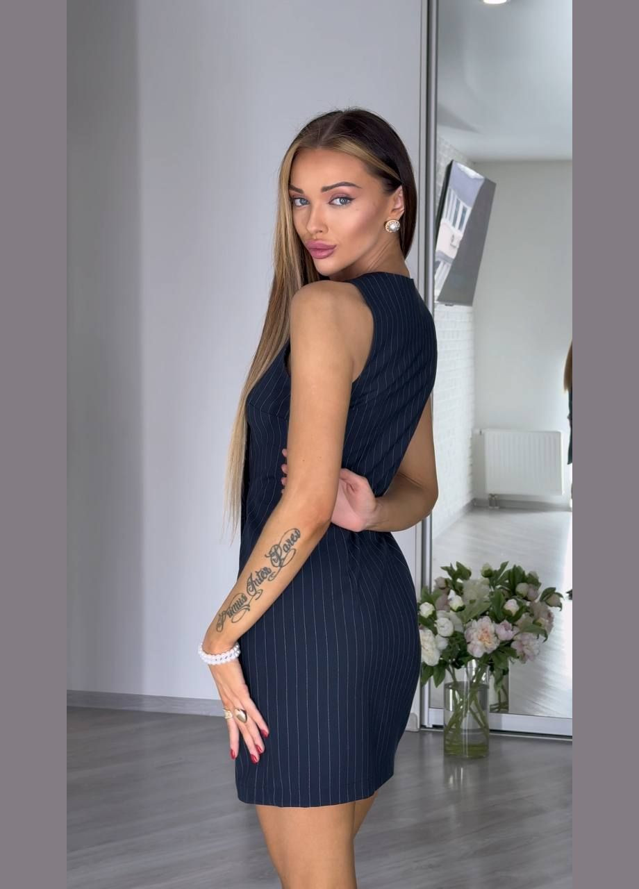 Темно-синее праздничный, деловое, кэжуал женское платье FINO Mode в полоску