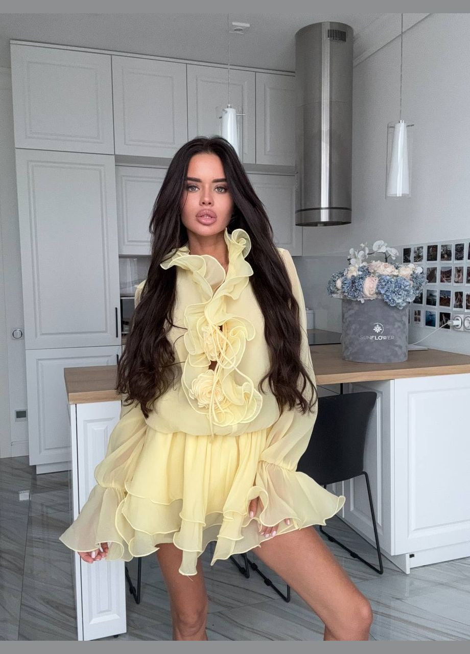 Желтое откровенный воздушное платье с воланами Simply sexy