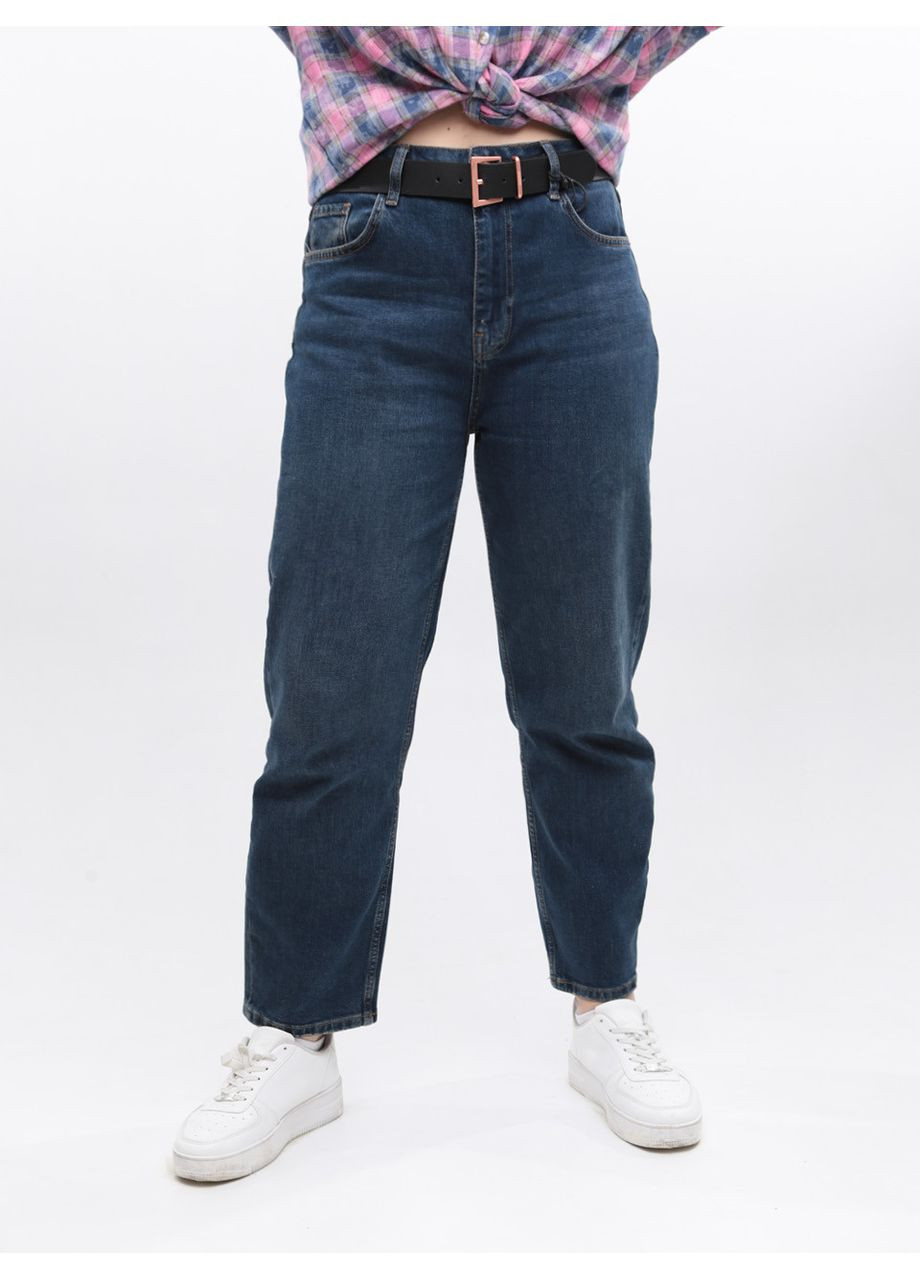 Джинси жіночі МОМ прямі темно-сині у великих розмірах Мom regular Cracpot - (369668956)