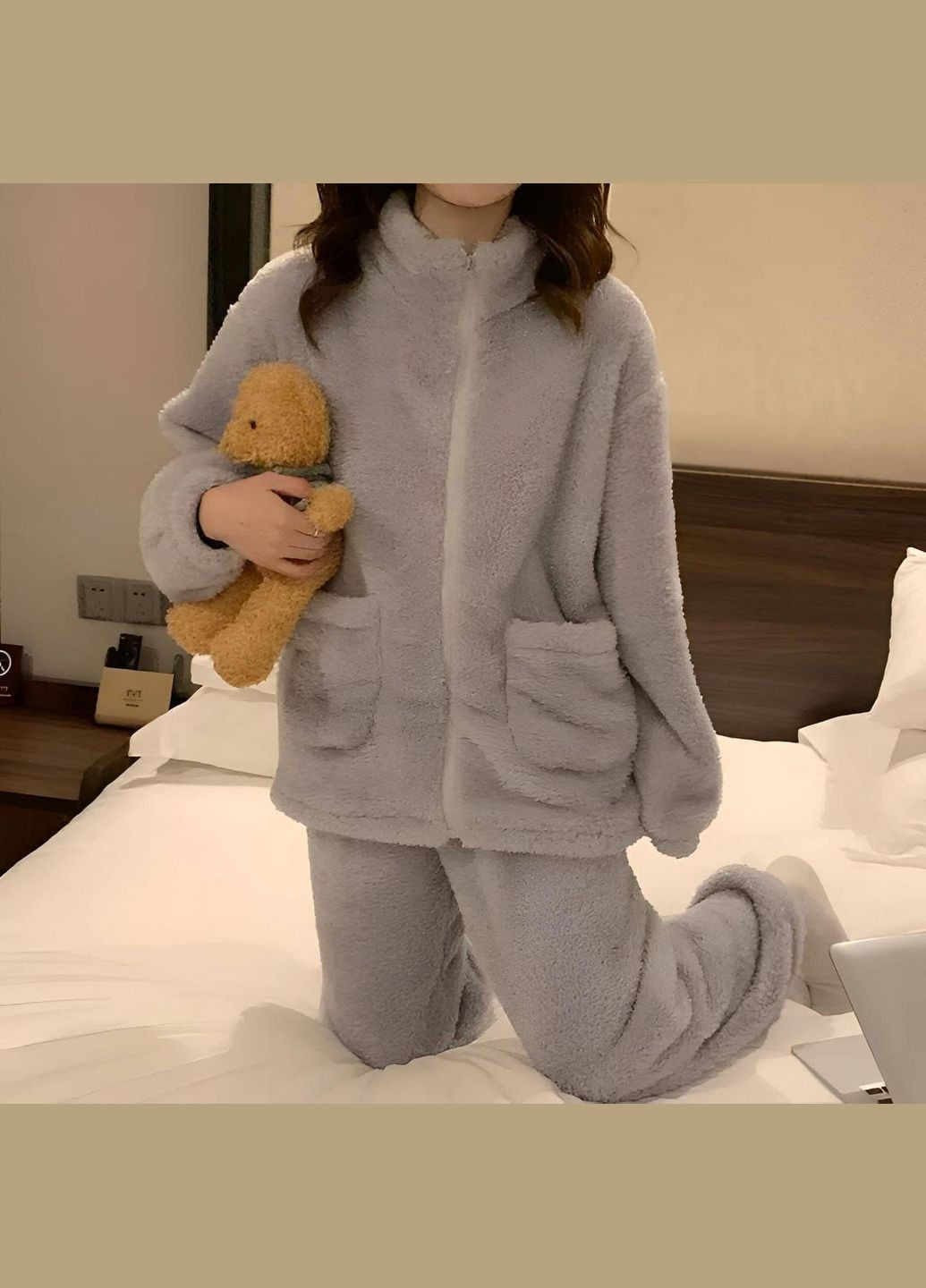 Сіра зимня домашній комплект двійка (штани + кофта) No Brand