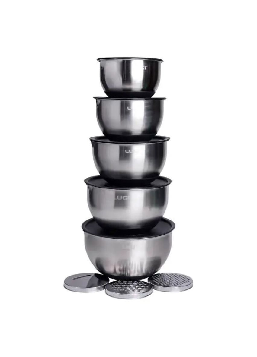 Набор мисок из нержавеющей стали 5 штук с крышками терки для кухни салатники для хранения еды ProDobro (364189751)