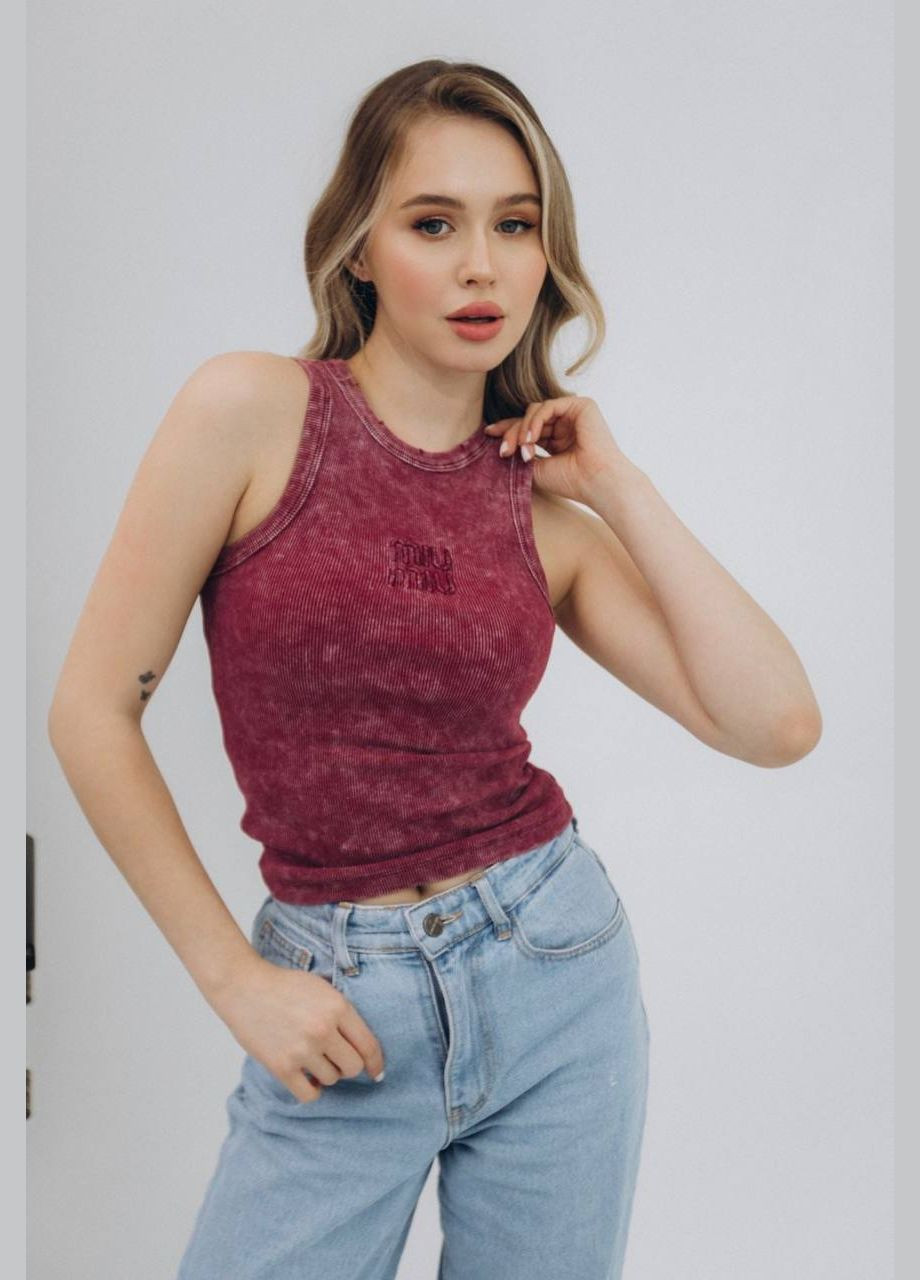 Жіноча майка в рубчик з ефектом потертості MonCher — 341491580