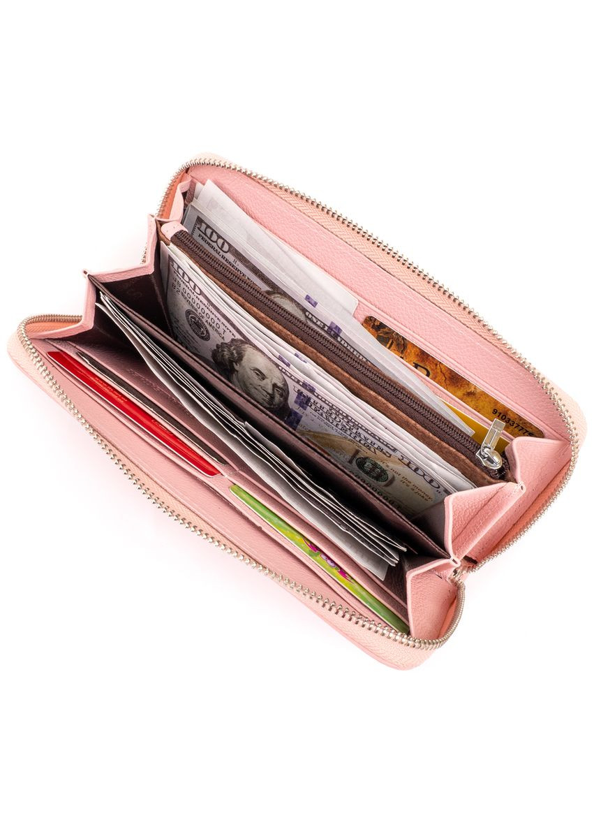 Женский кожаный кошелек-клатч с отделениями для карт и купюр розовый (sku_19297) No Brand (328218919)